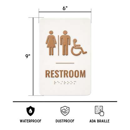 Restroom Sign | ADA Compliant Restroom Signage (Beige/Brown Unisex)